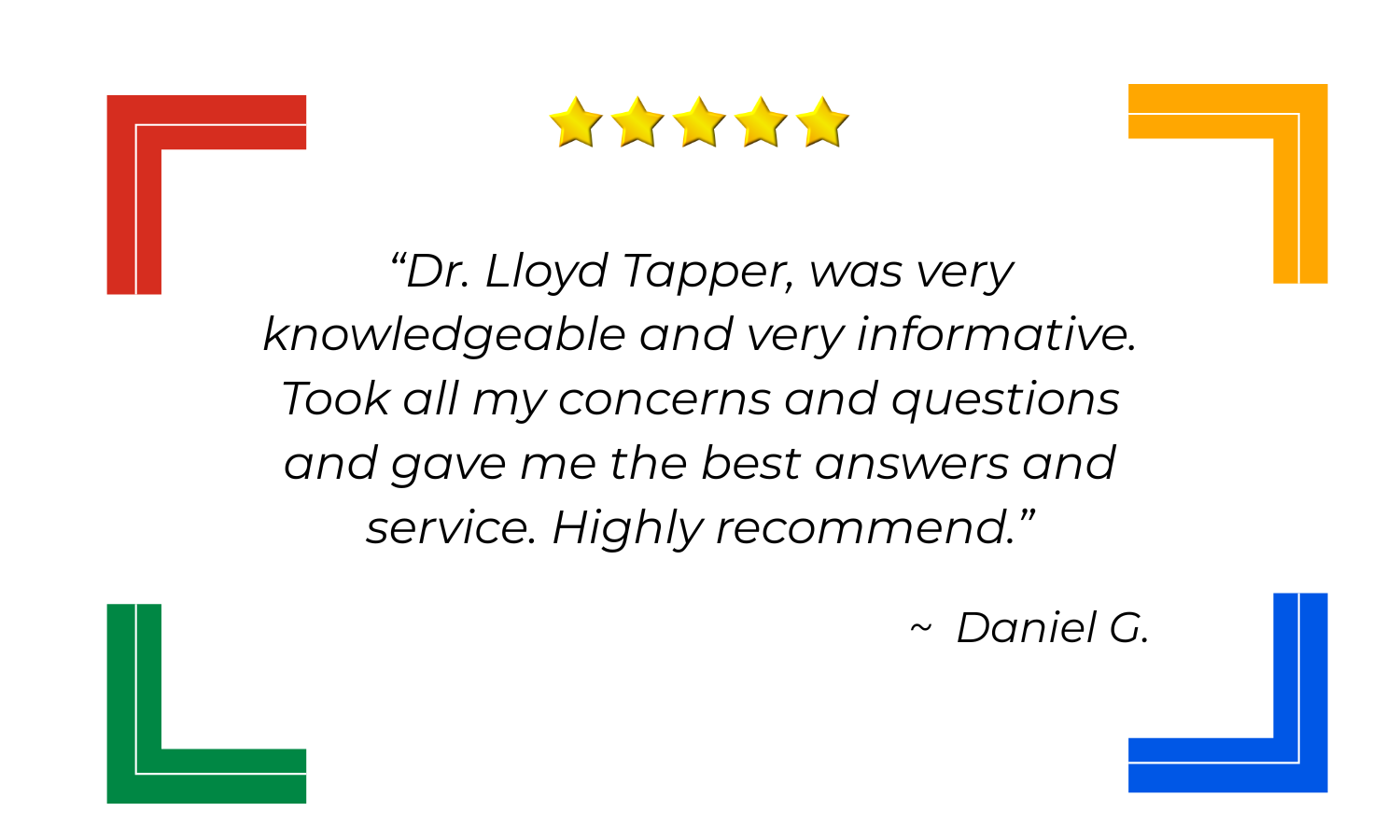 Five-star Google review from Daniel G.