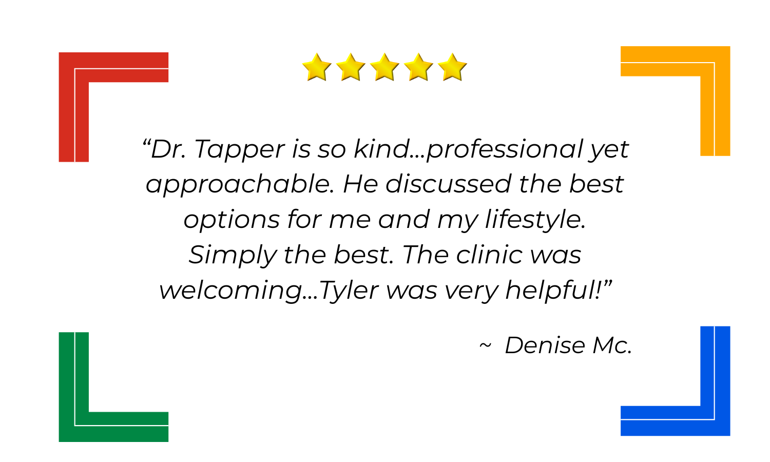 Five-star Google review from Denise Mc.