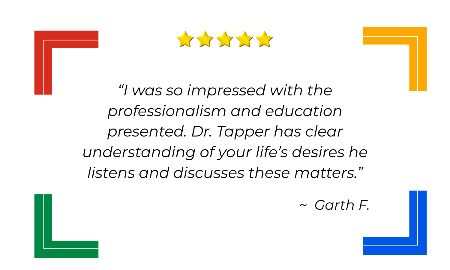 Five-star Google review from Garth F.