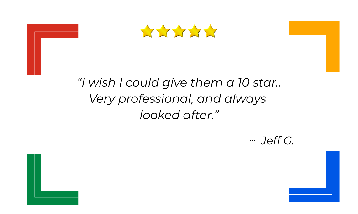 Five-star Google review from Jeff G.